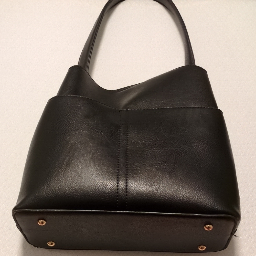 Black Faux Leather Tote Bag